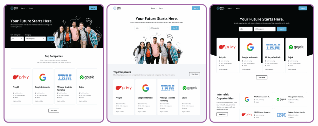 Three branded career center templates, fully customizable with your university’s logo and colors.